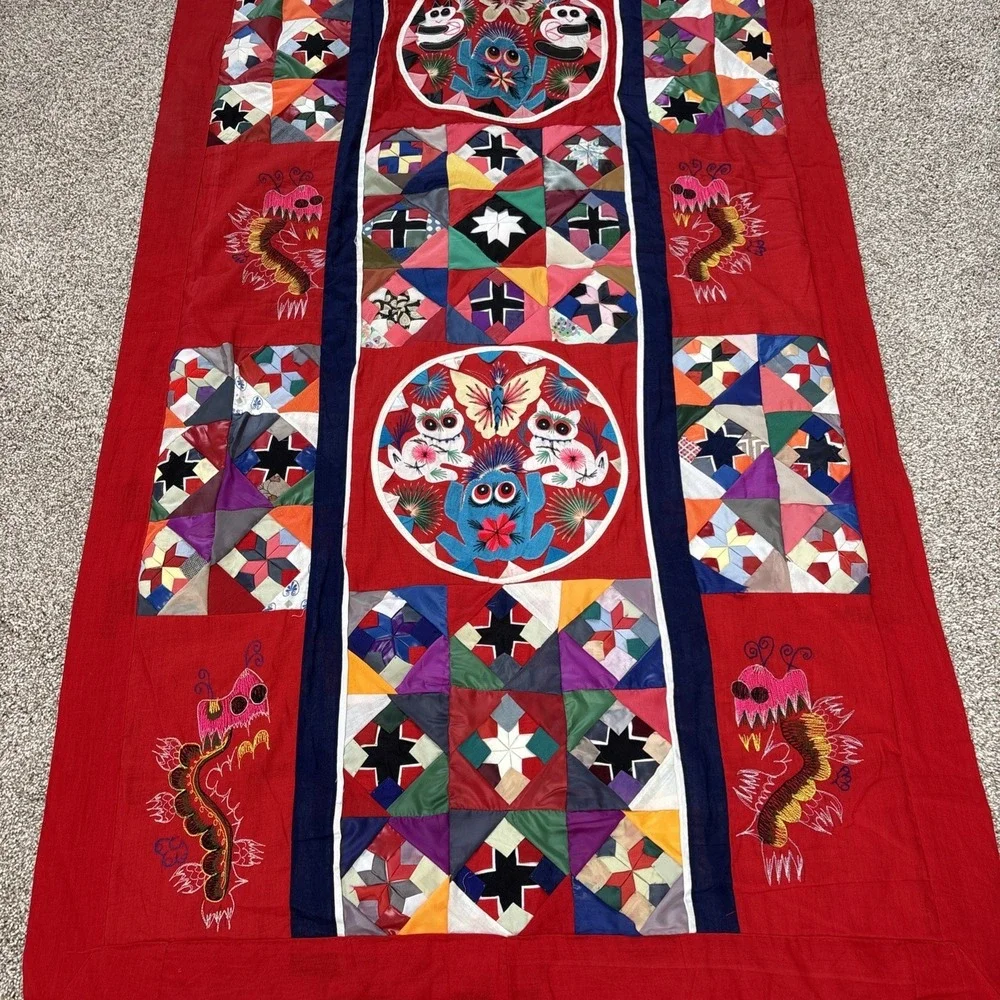 Handmade Bai Jia Bei 100 Families Quilt Chinese Folk Art 3D Geometric Reversible